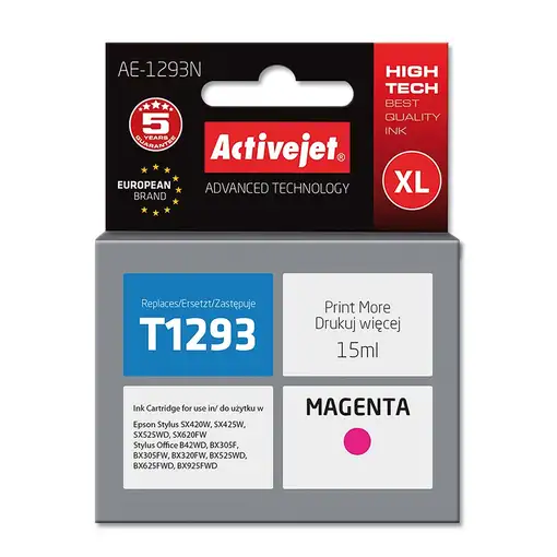 Activejet Tinta AE-1293N (recambio de la Epson T1293; Supreme; 15 ml; roja)