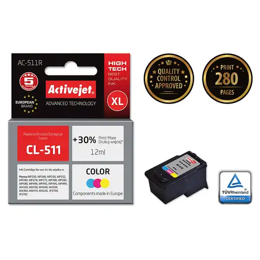 Activejet Tinta AC-511R (Canon CL-511 replacement; Premium; 12 ml; color)