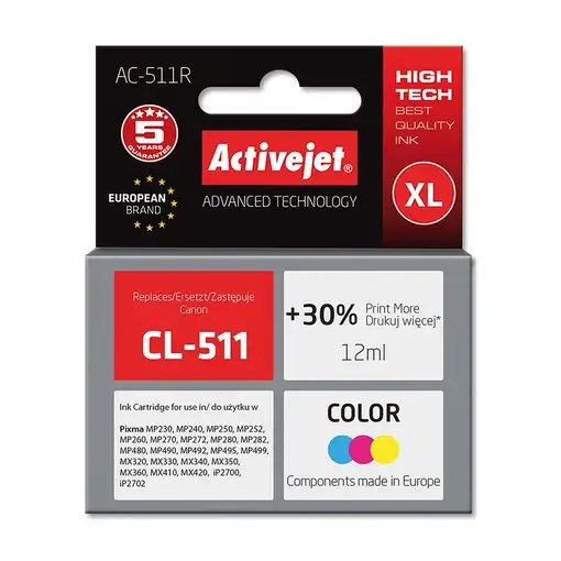 Activejet Tinta AC-511R (Canon CL-511 replacement; Premium; 12 ml; color)