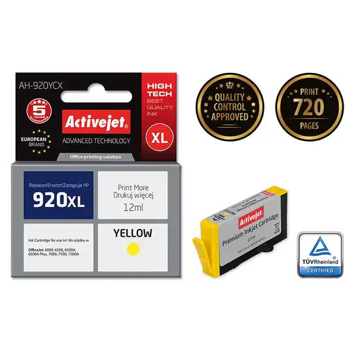 Activejet Tinta AH-920YCX (reemplazo HP 920XL CD974AE; Premium; 12 ml; amarillo)