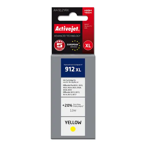 Activejet Tinta AH-912YRX para impresoras HP, Recambio HP 912XL 3YL83AE; Premium;