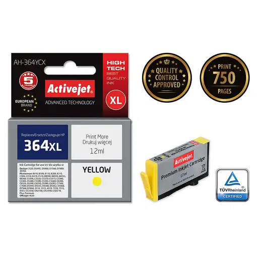 Activejet Tinta AH-364YCX (reemplazo HP 364XL CB325EE; Premium; 12 ml; amarillo)