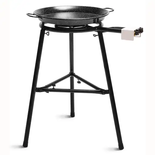 Set Paellero Gas 40cm+Paellera 46cm 12 Raciones +Soporte 3 Patas Kit MEDIUM Briebe