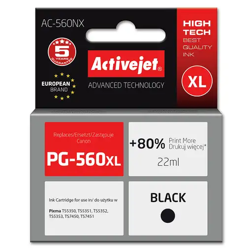 Activejet Tinta AC-560NX para Brother, sustituye a la Canon PG-560XL; Supreme; 22