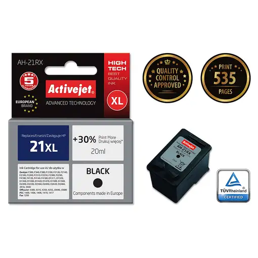Activejet Tinta AH-21RX (repuesto HP 21XL C9351A; Premium; 20 ml; negro)