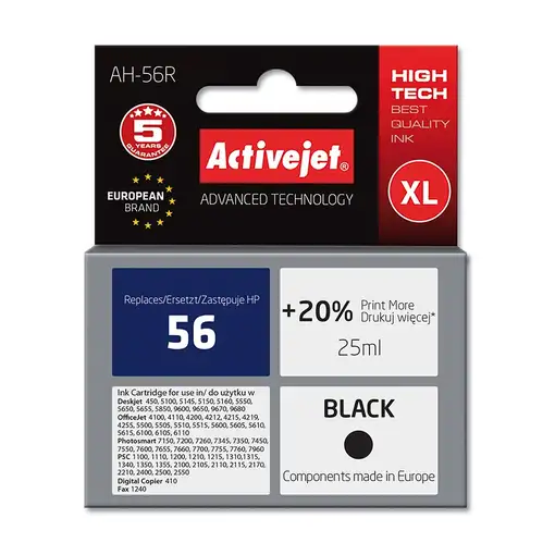 Activejet Tinta AH-56R (repuesto HP 56 C6656A; Premium; 25 ml; negro)