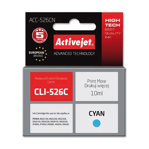 Activejet Tinta ACC-526CN (Canon CLI-526C de repuesto; Supreme; 10 ml; azul)