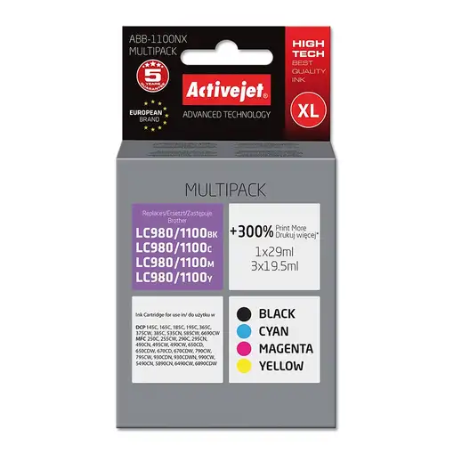 Activejet Tinta ABB-1100NX (repuesto Brother LC1100/980; Supreme; 1 x 29 ml, 3 x 1