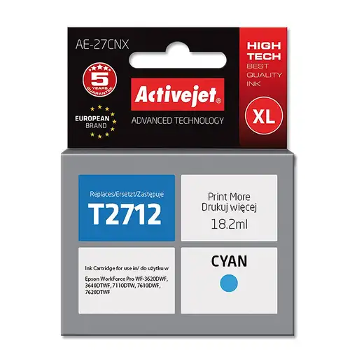 Activejet Tinta AE-27CNX (recambio de la Epson 27XL T2712; Supreme; 18 ml; azul)