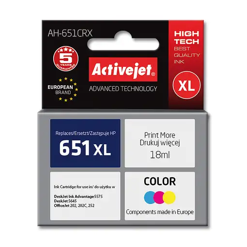 Activejet Tinta AH-651CRX (repuesto HP 651 C2P11AE; Premium; 18 ml; color)
