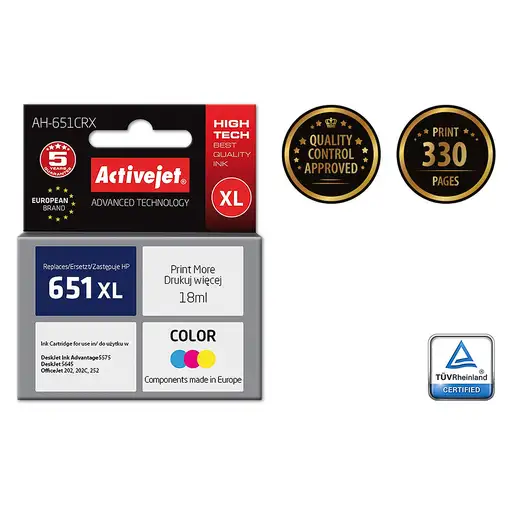 Activejet Tinta AH-651CRX (repuesto HP 651 C2P11AE; Premium; 18 ml; color)