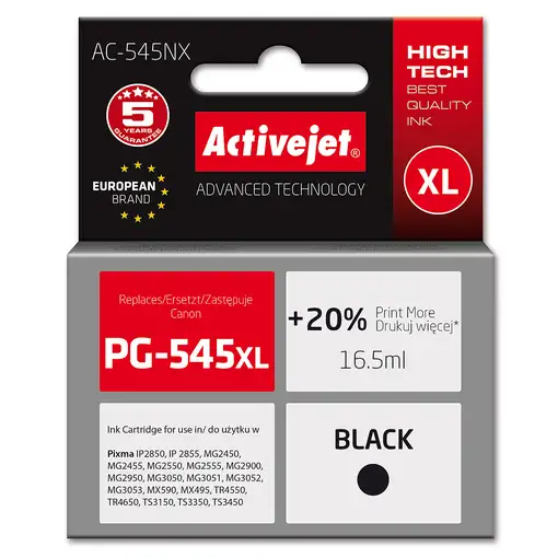 Activejet Tinta AC-545NX para Canon, Recambio Canon PG-545XL; Suprema; 16,5ml; Neg