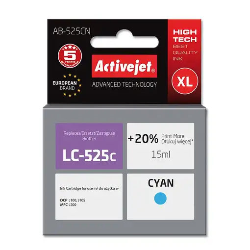 Activejet Tinta AB-525CN (repuesto Brother LC525C; Supreme; 15 ml; azul)