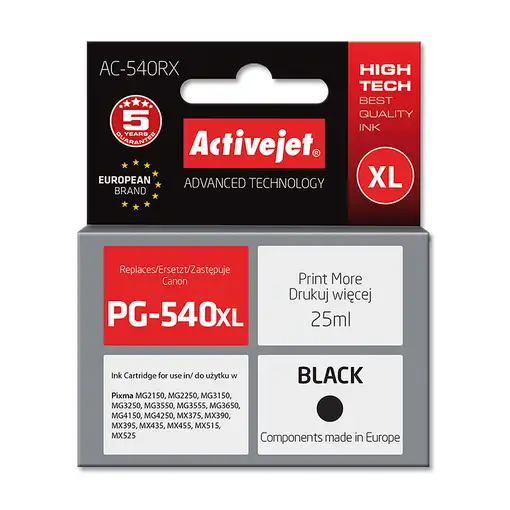 Activejet Tinta AC-540RX (sustituye a la Canon PG-540XL; Premium; 25 ml; negra)