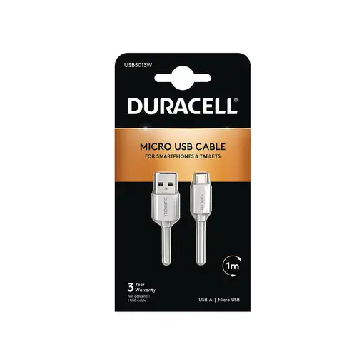 Duracell USB5013W cable USB 2.0 1 m USB A Micro-USB A Blanco