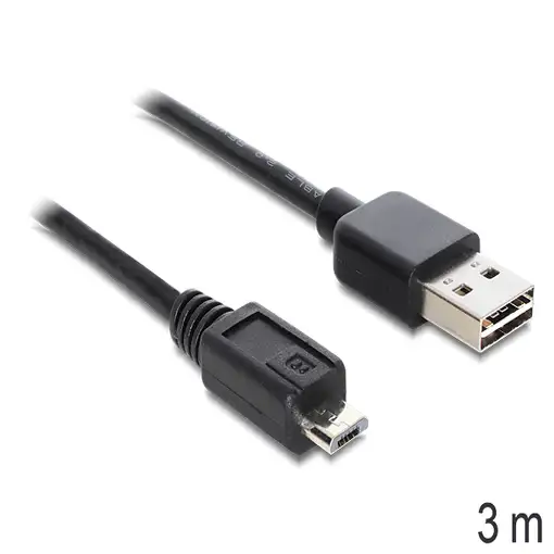 DeLOCK EASY-USB 2.0-A - USB 2.0 micro-B, 3m cable USB USB A Micro-USB B Negro