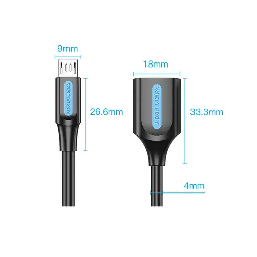 Vention Cable USB 2.0 CCUBB/ MicroUSB Macho - USB Hembra/ 480Mbps/ 15cm/ Negro