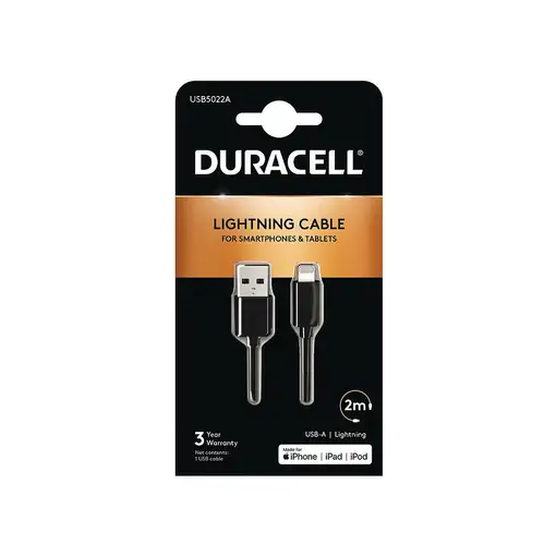 Duracell USB5022A cable de conector Lightning 2 m Negro