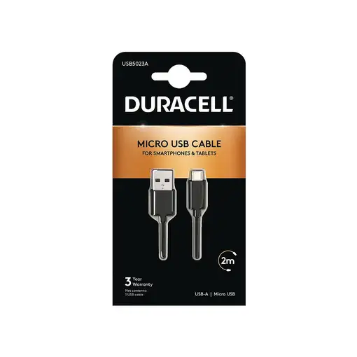 Duracell USB5023A cable USB 2.0 2 m USB A Micro-USB A Negro
