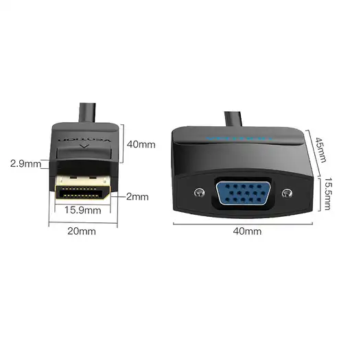 Vention Cable Conversor HBFBB/ Displayport Macho - VGA Hembra/ 15cm/ Negro