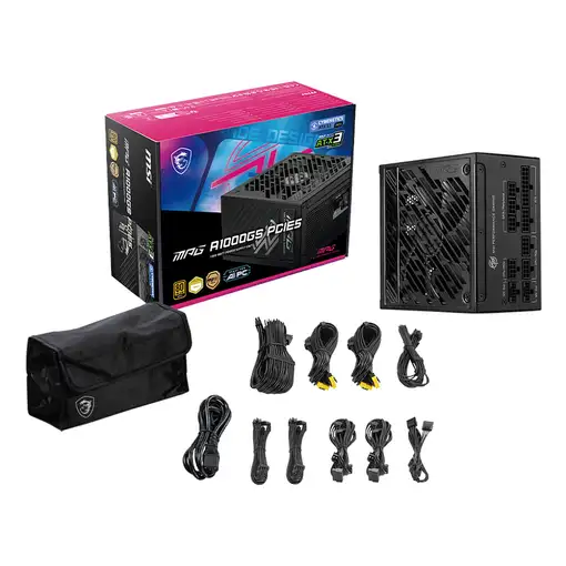 MSI MPG A1000GS PCIE5 unidad de fuente de alimentación 1000 W 24-pin ATX ATX Negro
