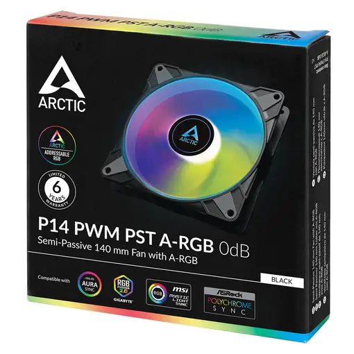 ARCTIC P14 PWM PST A-RGB 0dB Carcasa del ordenador Ventilador 14 cm Negro 1 pieza(