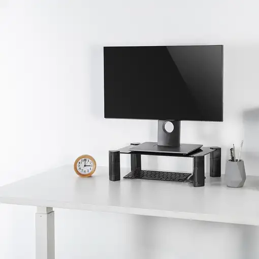 AISENS Soporte Elevador Cristal para Monitor/Portátil, Negro