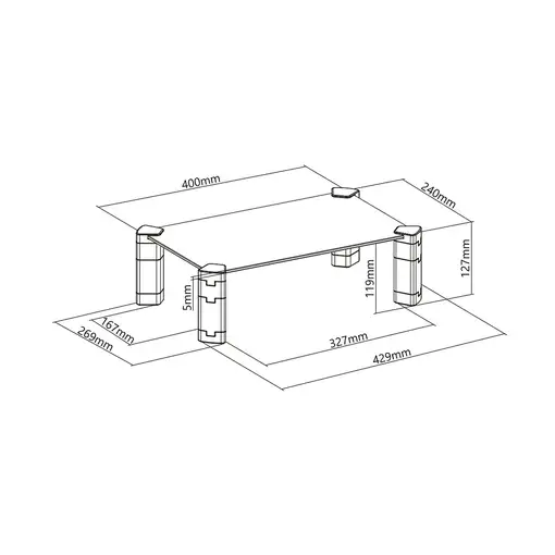 AISENS Soporte Elevador Cristal para Monitor/Portátil, Negro