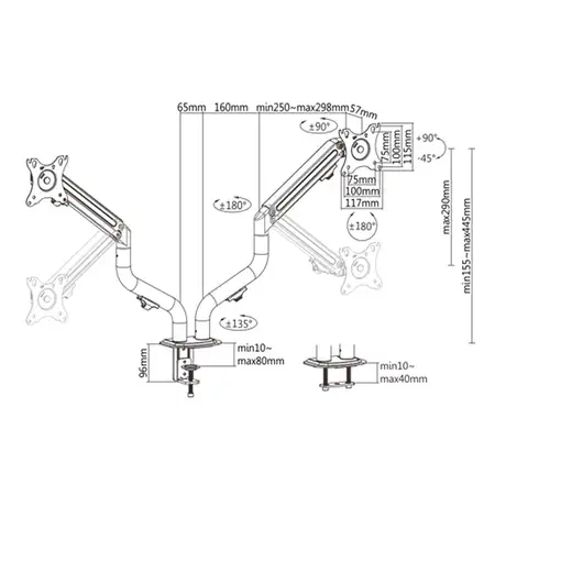 Gembird MA-DA2-02 soporte para monitor 81,3 cm (32") Escritorio Negro