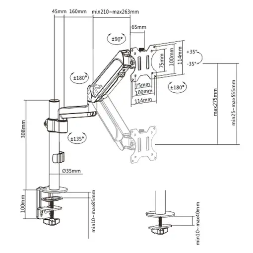 Gembird MA-DA1P-01 soporte para monitor 81,3 cm (32") Escritorio Negro