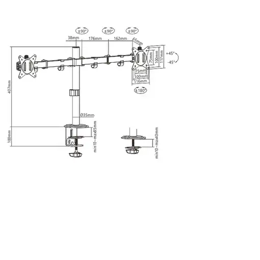 Gembird MA-D2-01 soporte para monitor 81,3 cm (32") Escritorio Negro