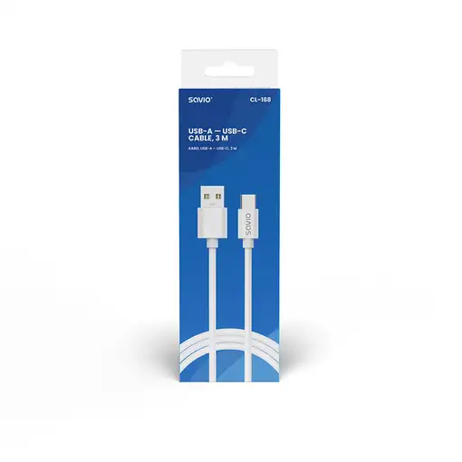 Savio USB cable 2 m USB 2.0 USB A - USB C White CL-168 cable USB 3 m Blanco