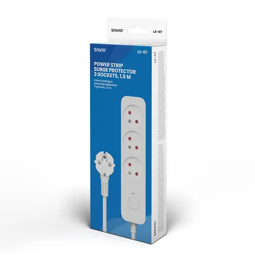 Savio Surge Protective 3-socket power strip 1.5m white LZ-07 3 salidas AC Tipo F 1