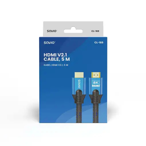 Savio HDMI (M) v2.1 cable 5m 8K copper blue-black golden tips CL-169 cable HDMI HD