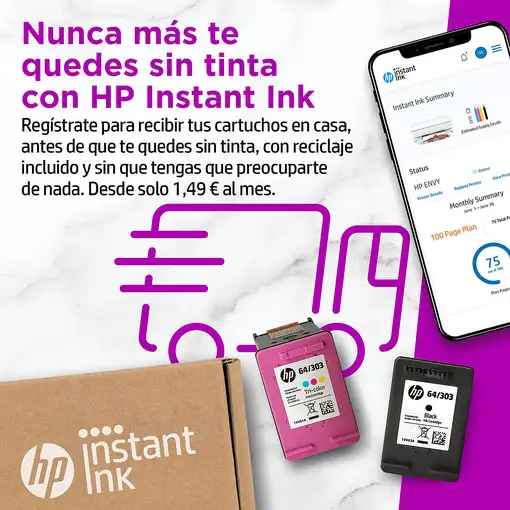 HP ENVY 6022e Inalámbrico All-in-One Color Impresora, Instant Ink; Fotocopiadora,