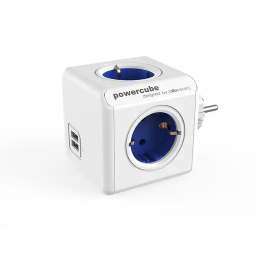 Allocacoc PowerCube Original USB base múltiple 4 salidas AC Interior Azul, Blanco