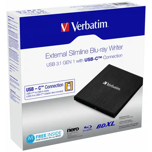 Verbatim 43889 unidad de disco óptico Blu-Ray RW Negro