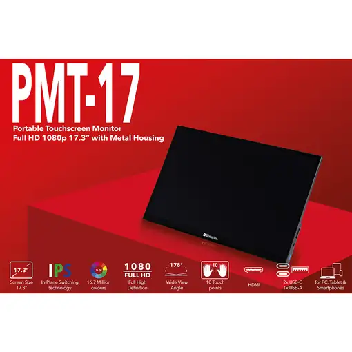 Verbatim 49593 pantalla para PC 43,9 cm (17.3") 1920 x 1080 Pixeles Full HD LCD Pa