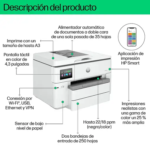 HP OfficeJet Pro 9730e Inalámbrico All-in-One Color Impresora, Servicio Instant In