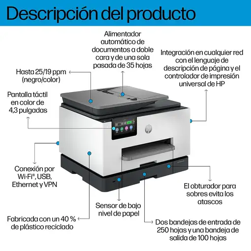 HP OfficeJet Pro 9130b Inalámbrico All-in-One Color Impresora, Impresión a doble c