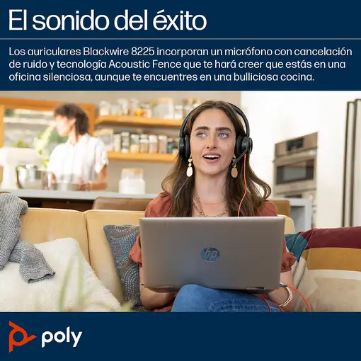 POLY Auriculares estéreo Blackwire 8225 USB-C + Adaptador USB-C/A