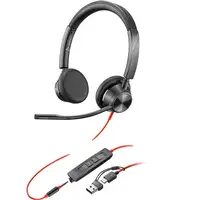 POLY Auriculares estéreo Blackwire 3325 USB-C + Conector de 3,5 mm + Adaptador USB