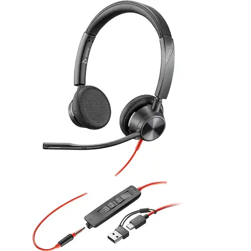 POLY Auriculares estéreo Blackwire 3325 USB-C + Conector de 3,5 mm + Adaptador USB