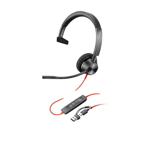POLY Auriculares monoaurales Blackwire 3310 USB-C + Adaptador USB-C/A