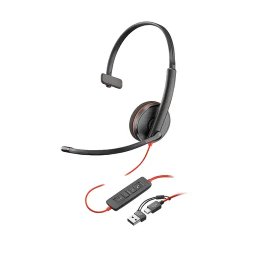 POLY Auriculares monoaurales Blackwire 3210 USB-C + Adaptador USB-C/A