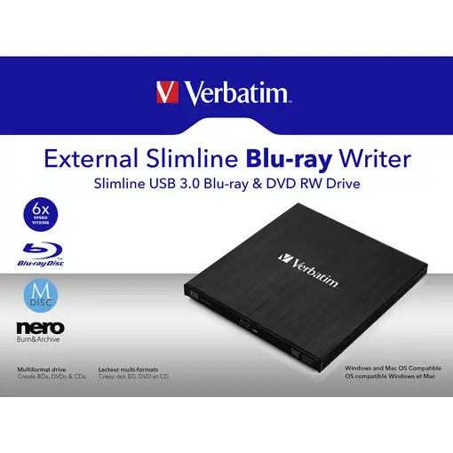 Verbatim External Slimline unidad de disco óptico Blu-Ray RW Negro