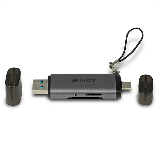 Lindy 43335 lector de tarjeta USB 3.2 Gen 1 (3.1 Gen 1) Type-A/Type-C Negro, Gris
