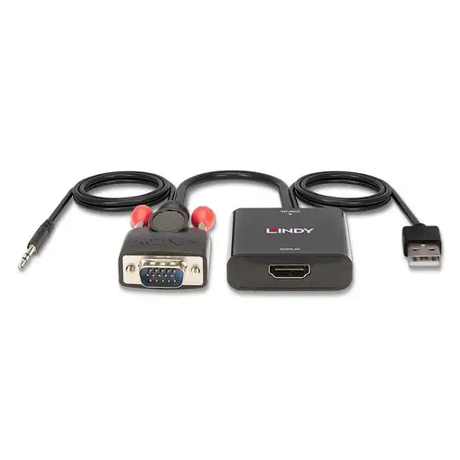Lindy 38284 adaptador de cable de vídeo VGA (D-Sub) + 3,5mm HDMI + USB Negro