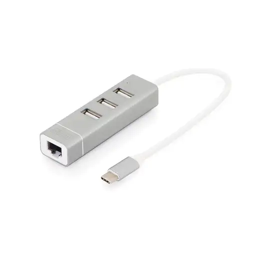 Digitus Concentrador USB 2.0 de 3 puertos y adaptador LAN Fast Ethernet con conexi