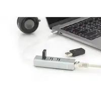 Digitus Concentrador USB 2.0 de 3 puertos y adaptador LAN Fast Ethernet con conexi